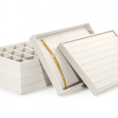 FANXI Manufacturer Jewelry Display Pro Accept Custom Beige Color Linen Wood Jewelry Display Tray
