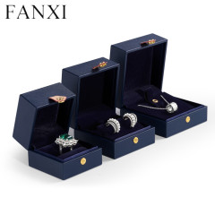 Custom logo navy blue jewelry packaging box for ring earring pendant