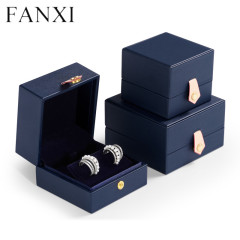 Custom logo navy blue jewelry packaging box for ring earring pendant