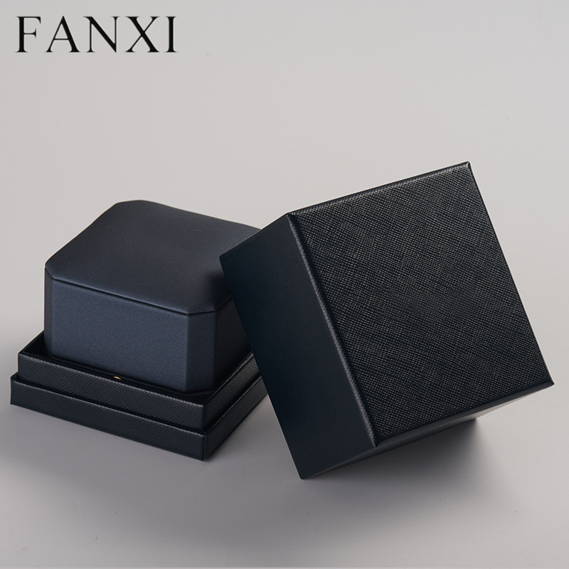 Custom logo/colour navy blue leather jewelry packaging box