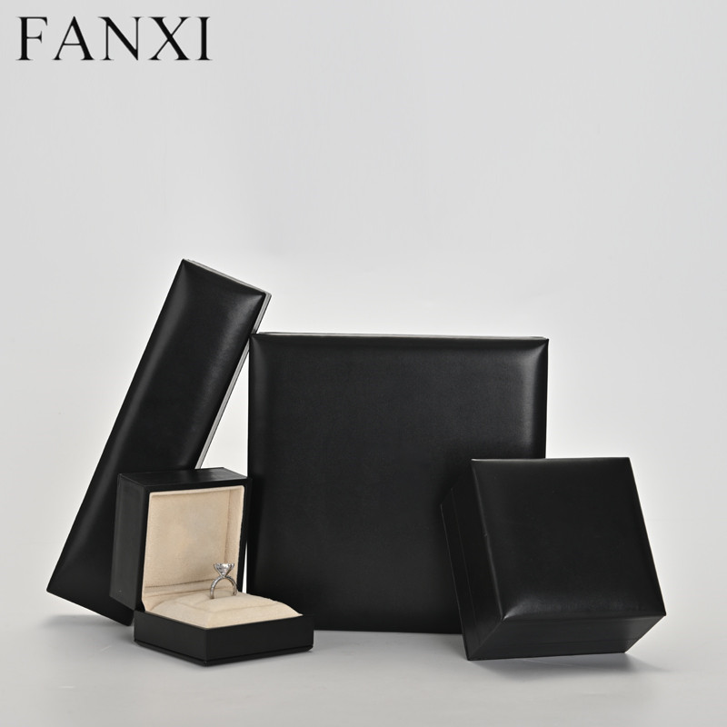 FANXI wholesale black PU leather jewelry box for ring earring pendant bangle bracelet necklace