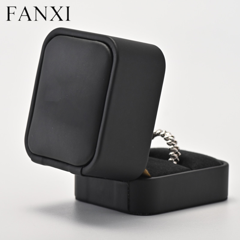 FANXI wholesale custom logo/colour black leather jewelry box with velvet inside