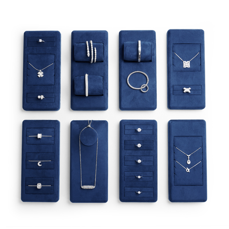 High-end blue velvet jewelry display set