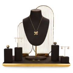 New design metal frame luxury jewelry display stand set with coffee microfiber