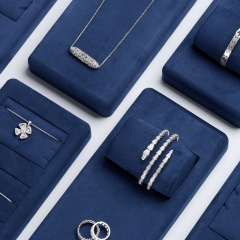 High-end blue velvet jewelry display set