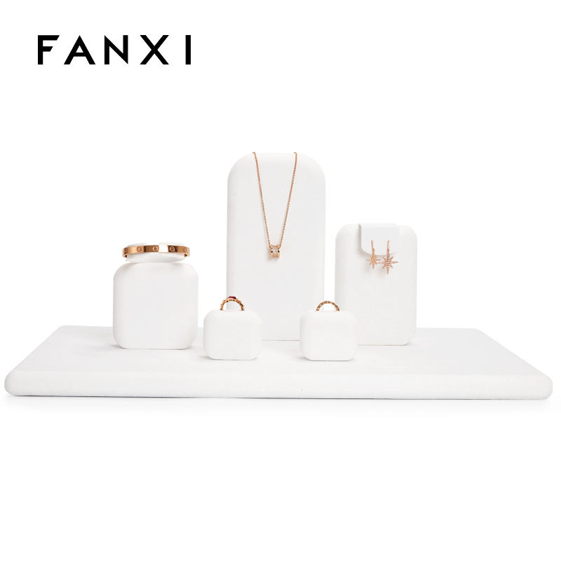 Fanxi Custom White Window jewelry display cabinetfor ring earring long chain neckalce pendant Jewelry display sets