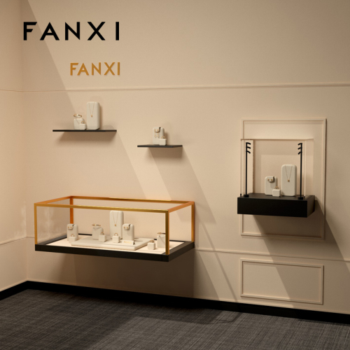 FANXI new customized beige microfiber jewelry display stand ring earrings pendant bracelet bangle necklace jewelry display set