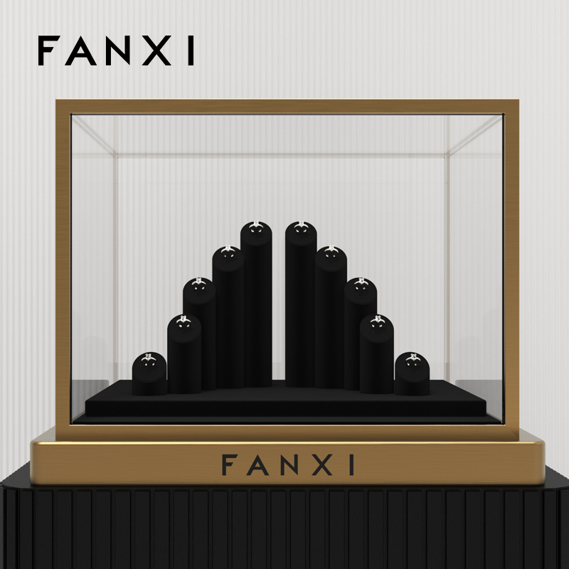 Fanxi Custom Black Window jewelry display cabinet Jewelry display sets luxury