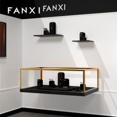 Fanxi Custom Black Window jewelry display cabinet with microfiber for ring earring necklace watch Jewelry display sets luxury