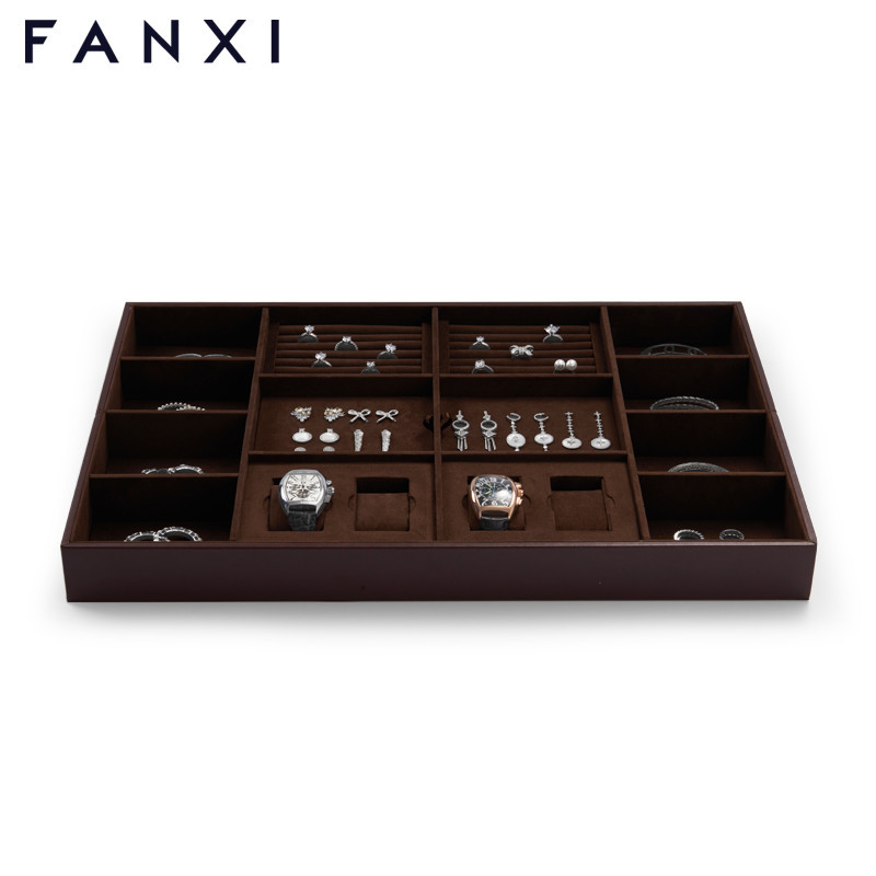 FANXI new design multi function dark brown jewelry display tray