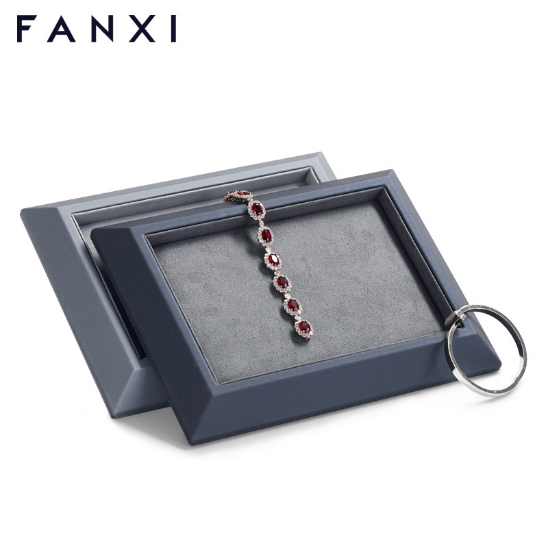 FANXI custom gray jewelry display tray with microfiber inside