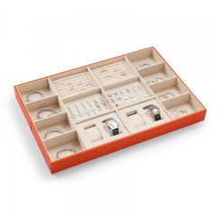 FANXI new design multi function orange jewelry display tray with cream microfiber inside