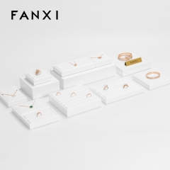 FANXI new design multi function white PU leather jewelry display tray set