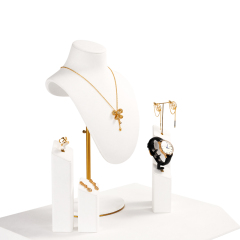 FANXI luxury jewelry display set with white microfiber and metal