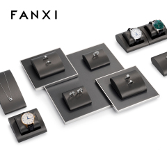 FANXI black luxury metal frame jewelry display set with pu leather