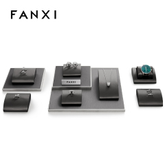 FANXI black luxury metal frame jewelry display set with pu leather