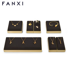 FANXI wholesale wooded jewelry display set with black PU leather