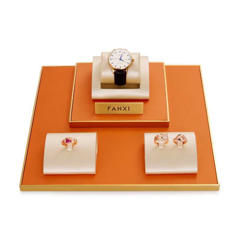 FANXI new arrival luxury metal frame jewelry display set with pu leather