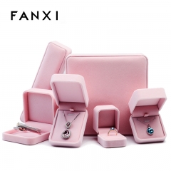 FANXI Custom Logo Wedding Gift Boxes For Ring Necklace Bracelet Bangle Earrings Packing Pink Velvet Jewelry Packaging Box