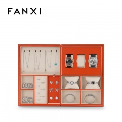 FANXI new design multi function orange jewelry display tray with cream microfiber inside