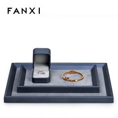 FANXI China new arrival Grey pu leather with microfiber jewelry display tray for ring necklace bangle jewelry showcase plate