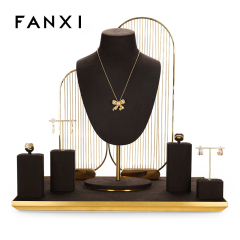 New design metal frame luxury jewelry display stand set with coffee microfiber