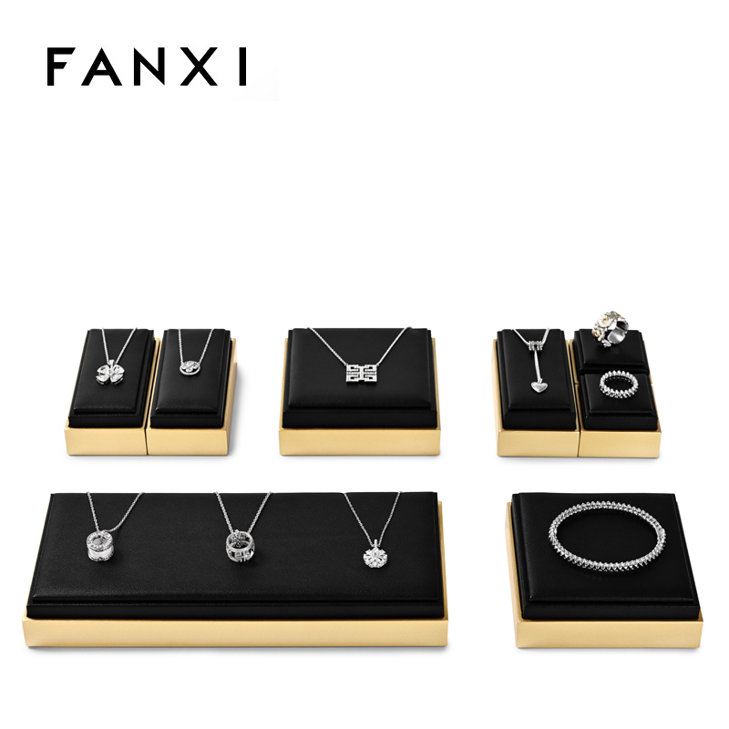 Luxury metal jewelry display set with leather