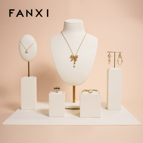 Luxury metal frame jewelry display set with white microfiber