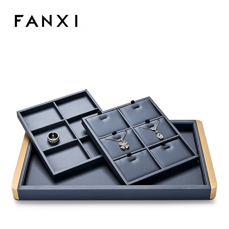 Free combination metal frame jewelry organizer display tray with PU leather