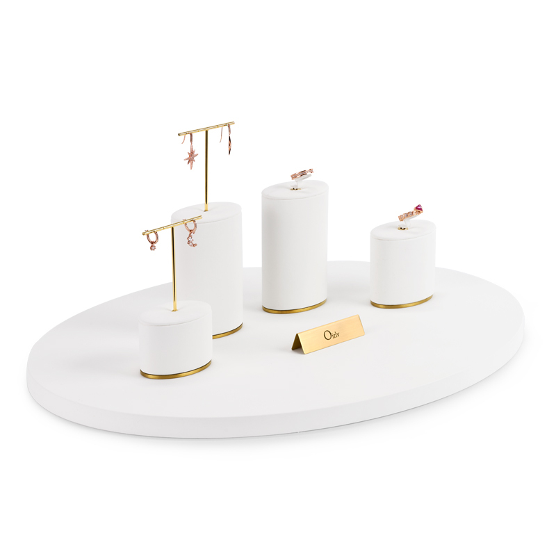 FANXI new design white leather colour jewelry counter display set with golden metal base