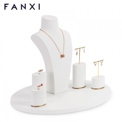 FANXI new design white leather colour jewelry counter display set with golden metal base