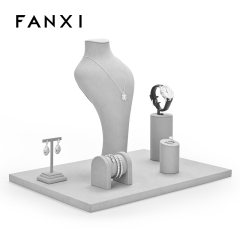 FANXI luxury gray colour jewelry display set with microfiber