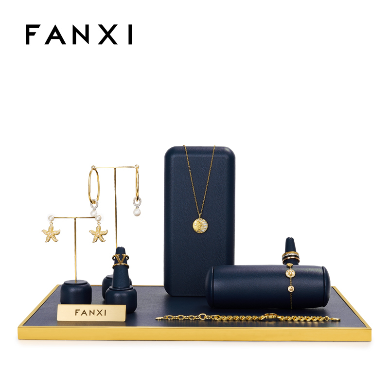 FANXI luxury new design blue leather jewelry display set