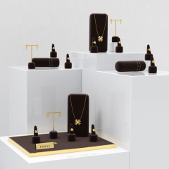 FANXI luxury metal frame brown microfiber jewelry display stand set