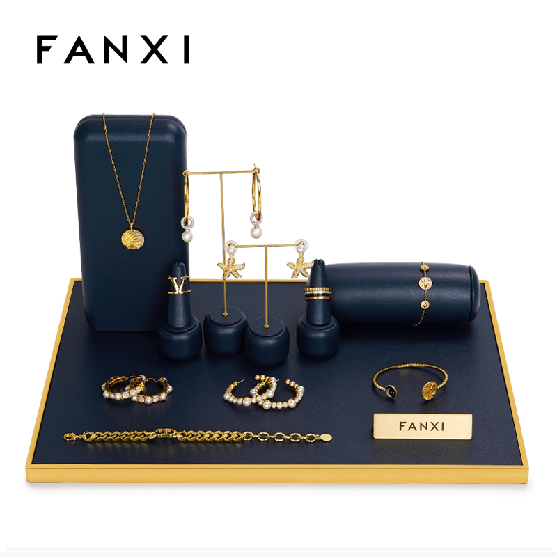 FANXI luxury new design blue leather jewelry display set