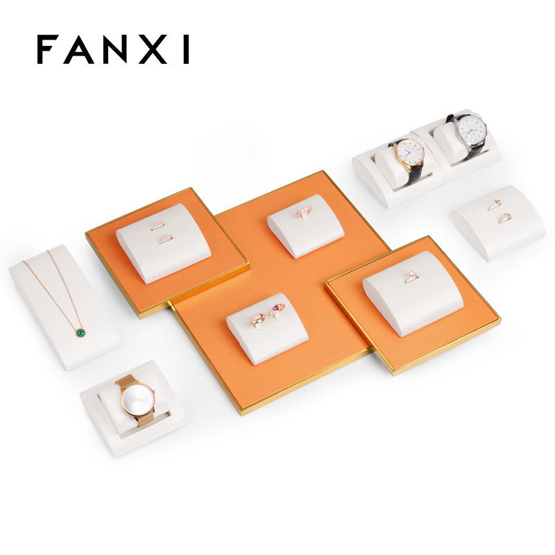 FANXI luxury metal frame leather jewelry display stand set