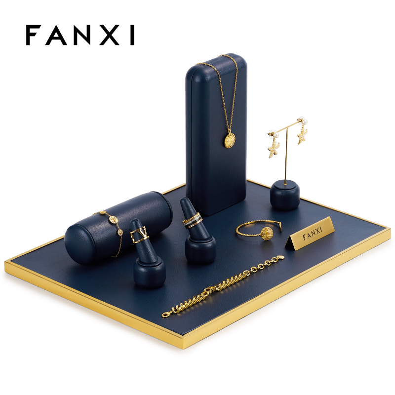 FANXI luxury new design blue leather jewelry display set