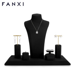 FANXI luxury new design black microfiber jewelry display set