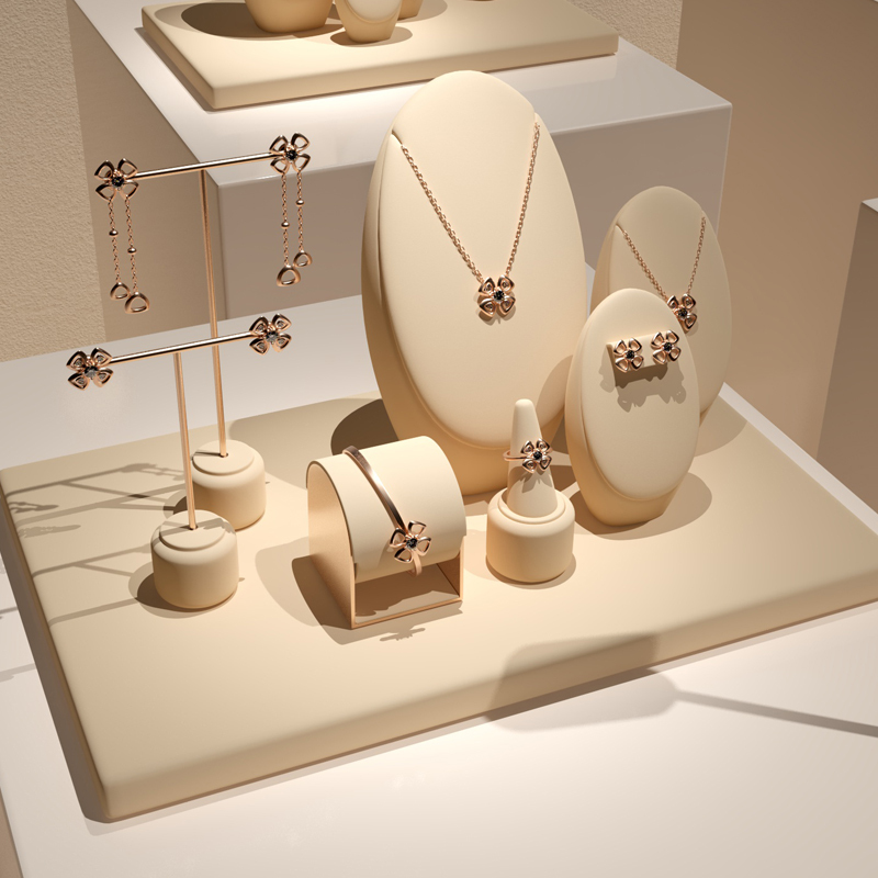 FANXI new design cream microfiber jewelry display stand set