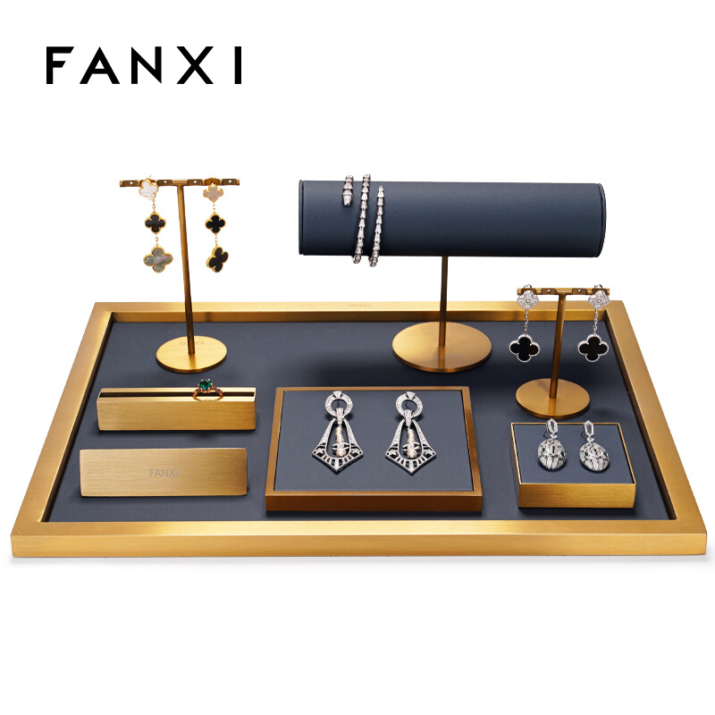 FANXI luxury metal jewelry display stand holder with leather