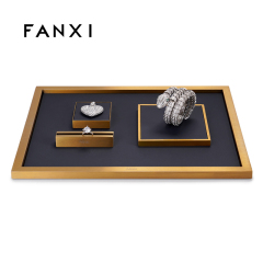 FANXI luxury metal jewelry display stand holder with leather