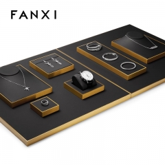 FANXI new design metal frame black leather jewellery display set