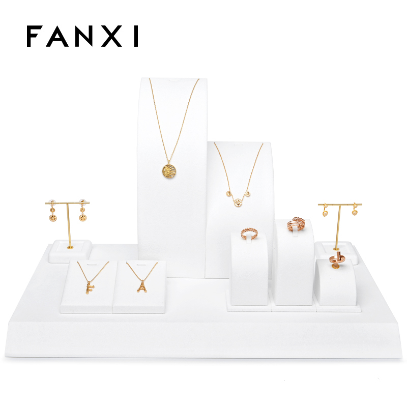 FANXI luxury metal frame with white microfiber jewellery display set