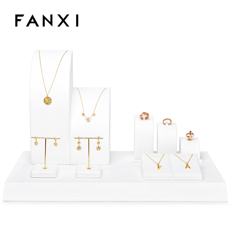 FANXI luxury metal frame with white microfiber jewellery display set