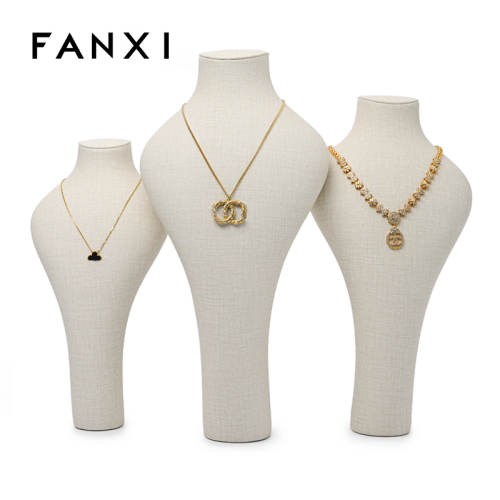 Cream leather pendant necklace display bust