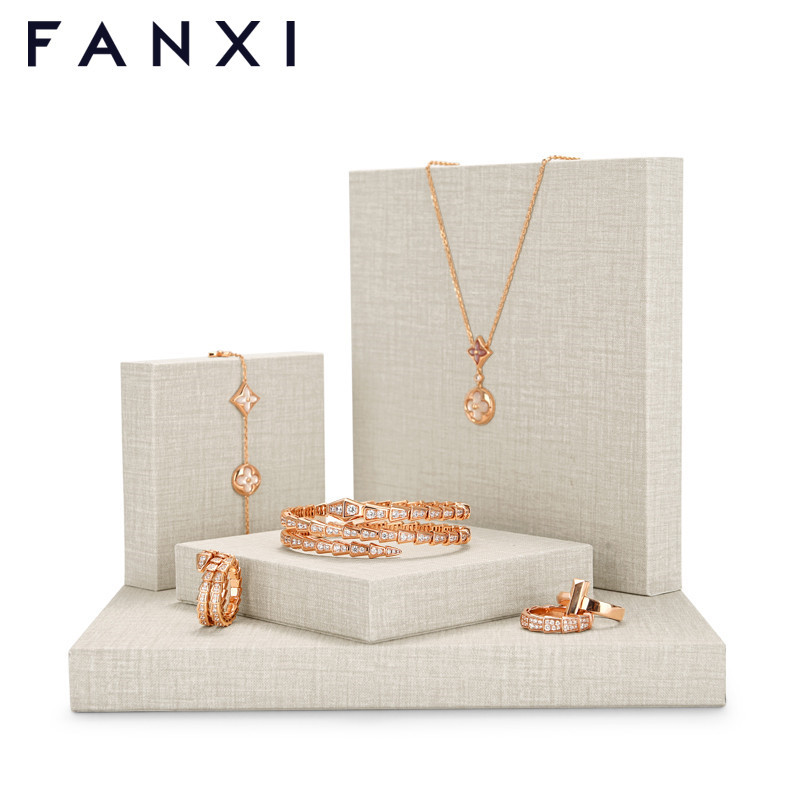 Cream PU leather block jewelry display set