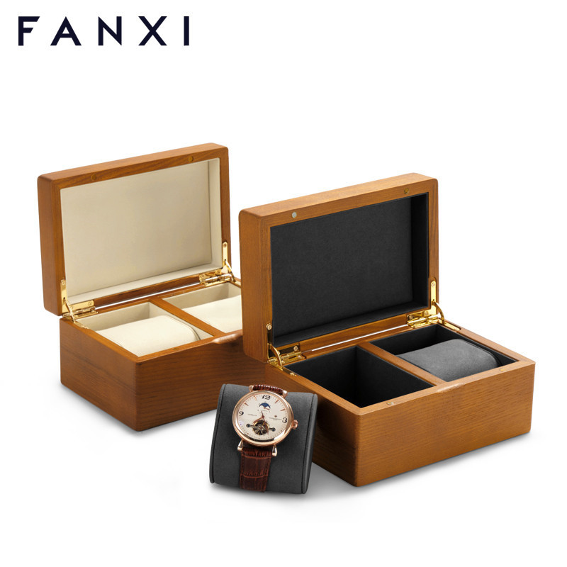 Solid wood watch organizer box case with cream microfiber inside