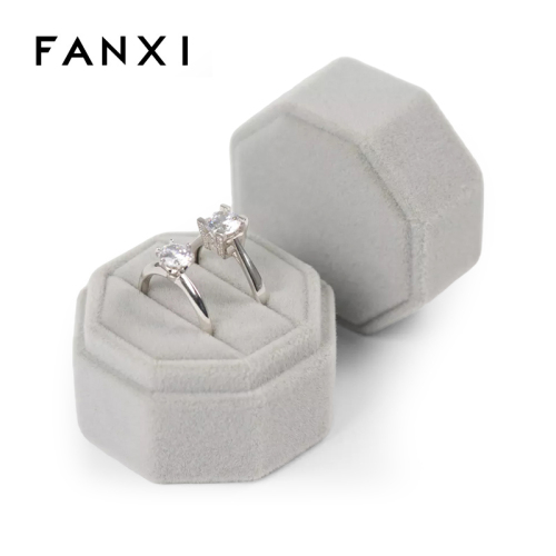 Gray velvet jewelry packaging box for ring