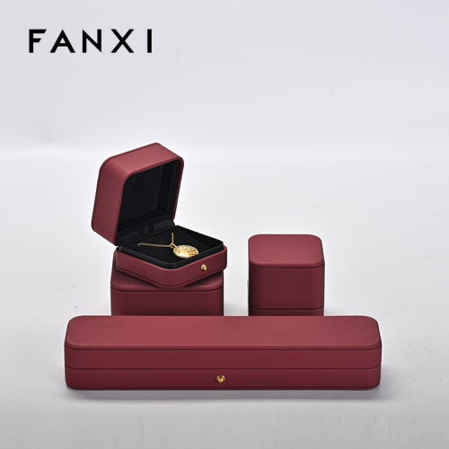 Custom logo wine red leather jewelry packaging box