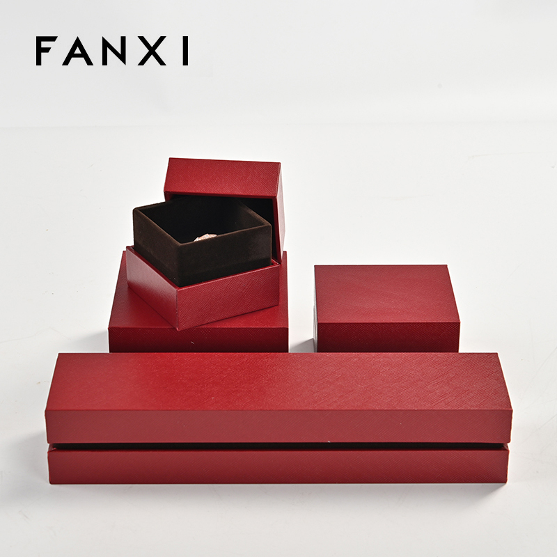 Custom logo red leatherette paper jewelry packaging box